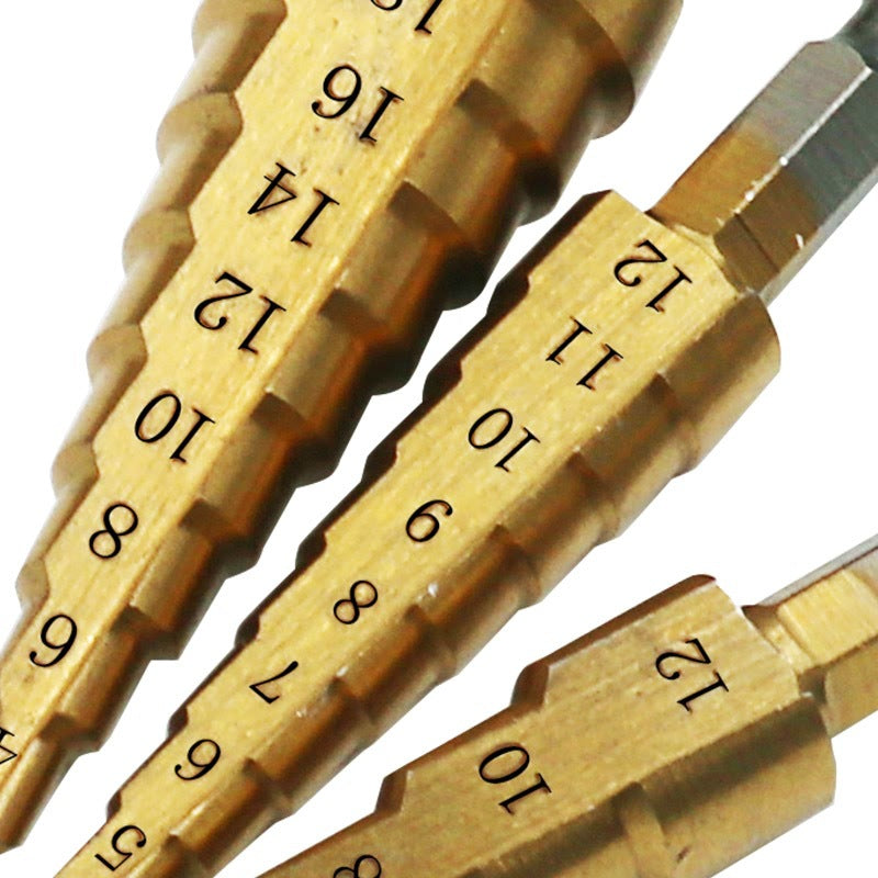 Titanium Coated Step Drill Set with Hex Handle (3-20mm)