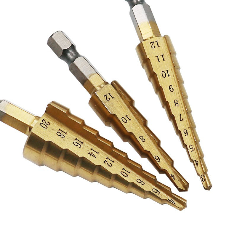 Titanium Coated Step Drill Set with Hex Handle (3-20mm)