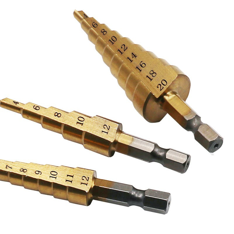 Titanium Coated Step Drill Set with Hex Handle (3-20mm)