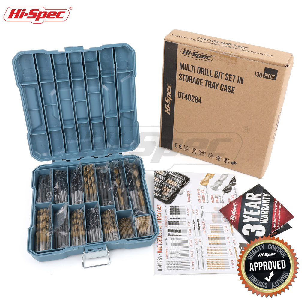 Hi-Spec 130-Piece Drill Bit Set for Wood and Concrete