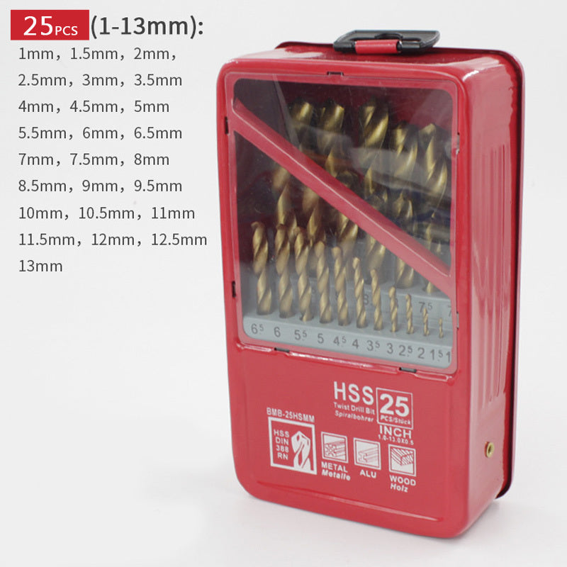 Titanium-Coated High-Speed Steel Twist Drill Set (25PC)