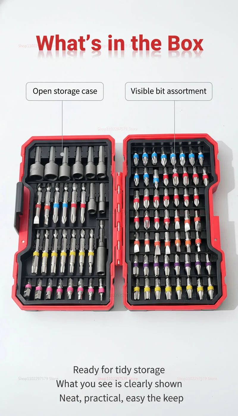 83-Piece Impact Drill Bit Set Multi-Purpose Repair Tool With Magnetic Non-Slip Nut Driver For Car Repair And Furniture Repair.