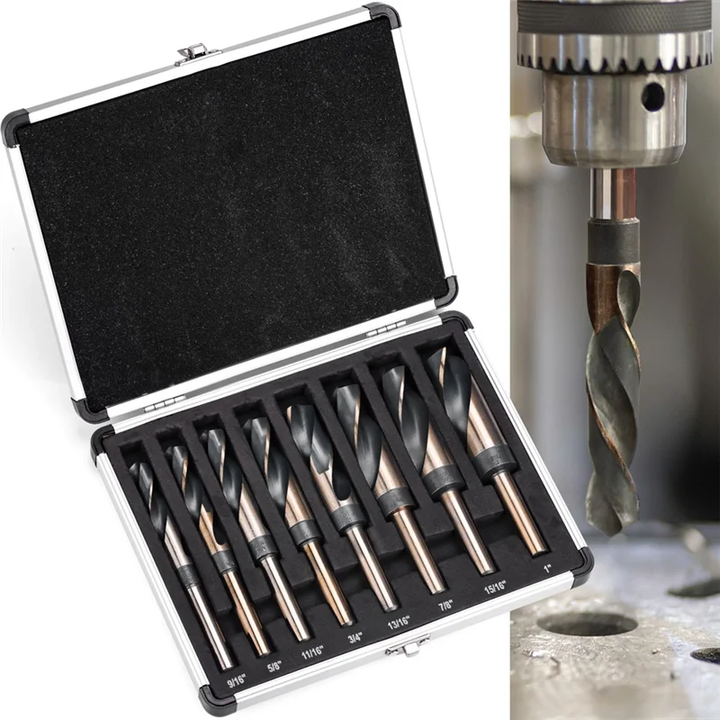 BHBD-8 Piece Silver And Deming Drill-Bit Set Reduced Shank Drill Bit Set 1/2-Inch-Diameter Shank, 9/16-Inch To 1-Inch Sizes