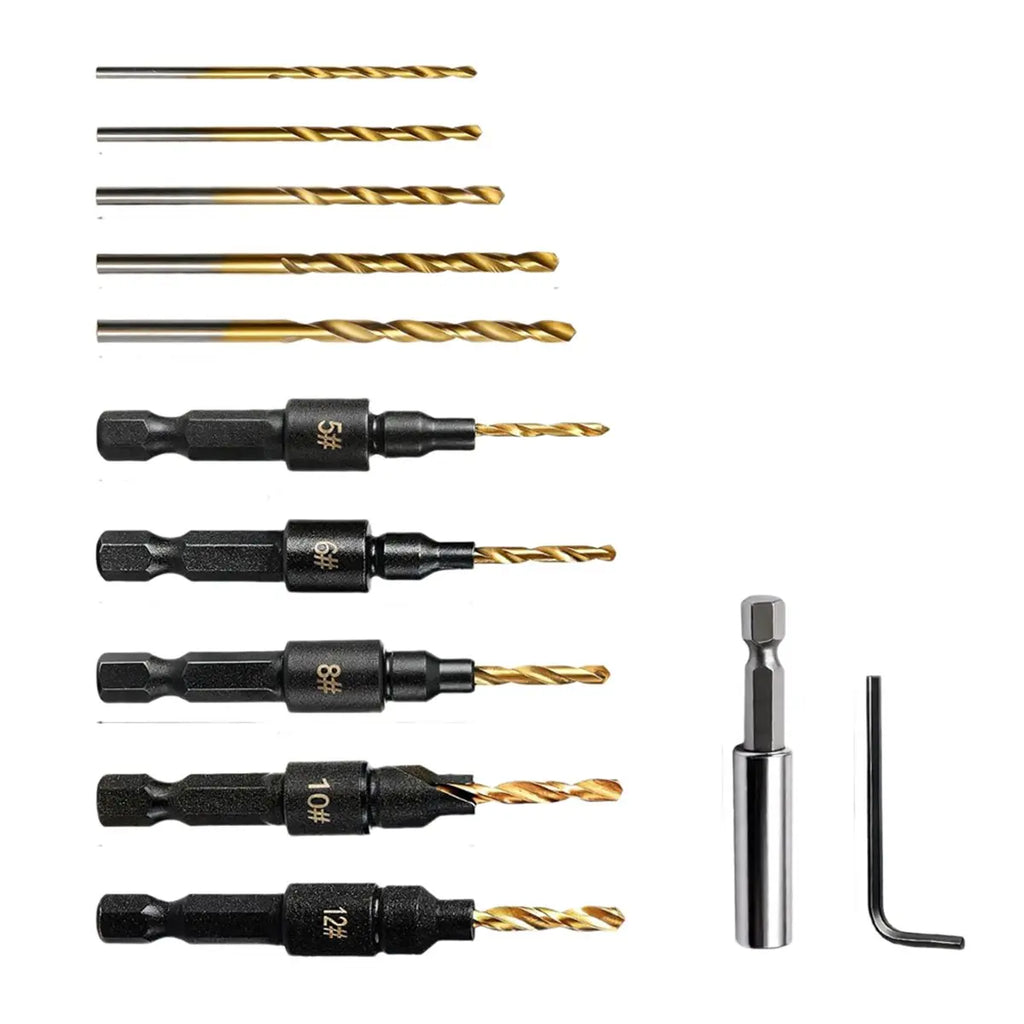 Reliable- 12PC Counter Sink Drill Bit Set for Wood - 5/ 6/ 8/ 10/ 12 Sizes, Adjustable, Precise Drilling, Easy to Disassemble
