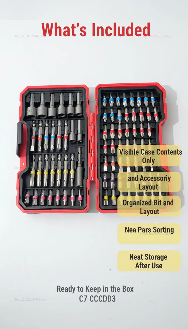 83-Piece Impact Drill Bit Set Multi-Purpose Repair Tool With Magnetic Non-Slip Nut Driver For Car Repair And Furniture Repair.