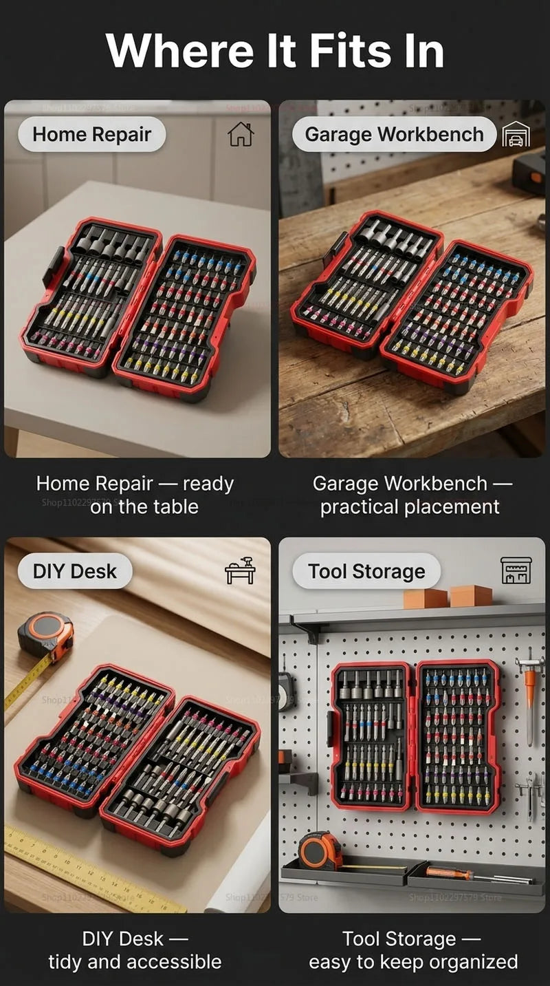 83-Piece Impact Drill Bit Set Multi-Purpose Repair Tool With Magnetic Non-Slip Nut Driver For Car Repair And Furniture Repair.