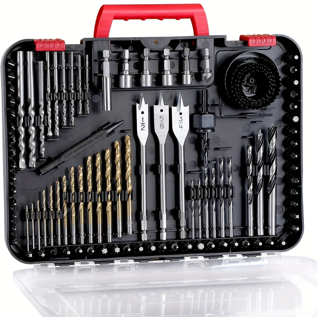 100pcs Drill Bit Set,100 Pieces Impact Driver Bits & Screwdriver Bits Set, for Drilling Metal, Wood, Masonry and Plastic