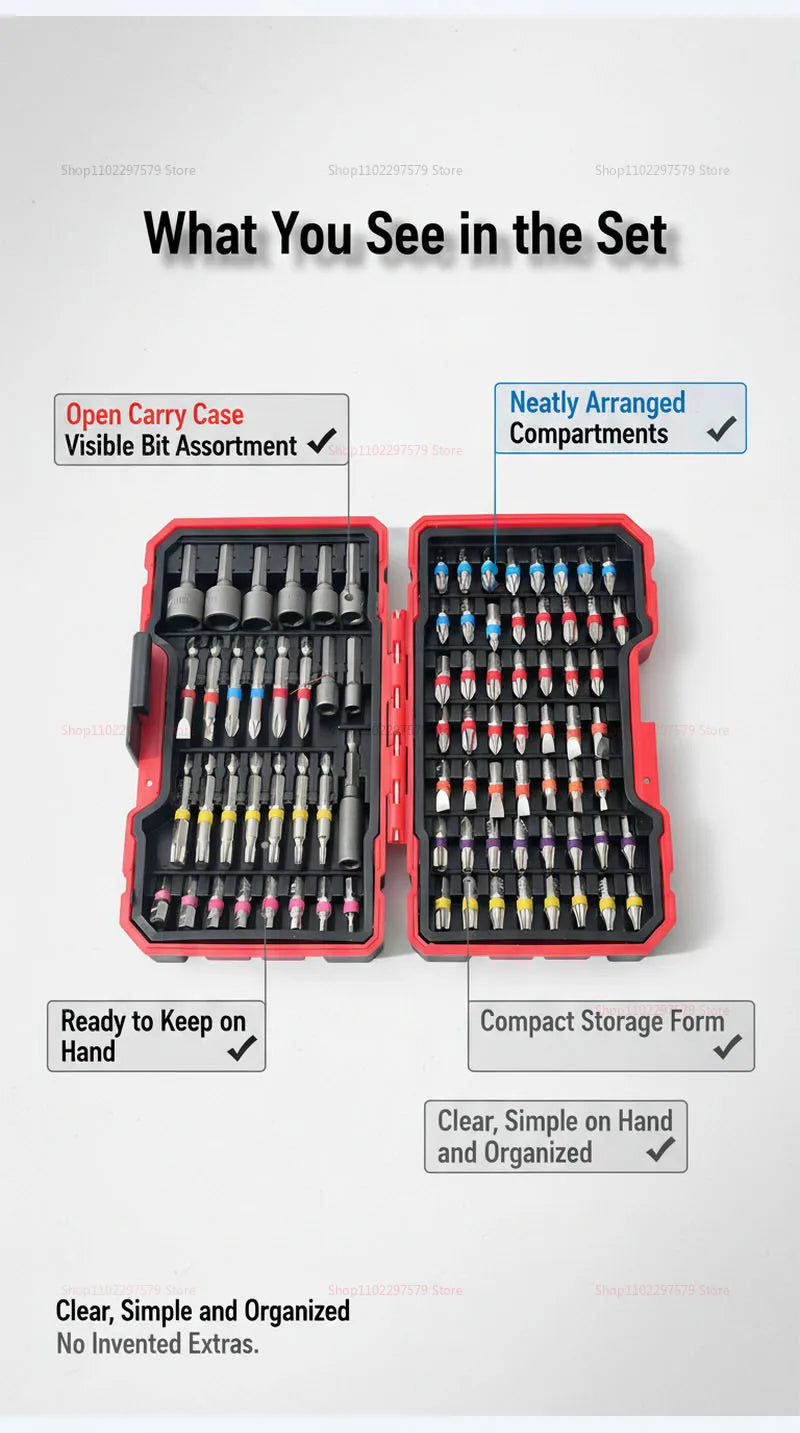 83-Piece Impact Drill Bit Set Multi-Purpose Repair Tool With Magnetic Non-Slip Nut Driver For Car Repair And Furniture Repair.