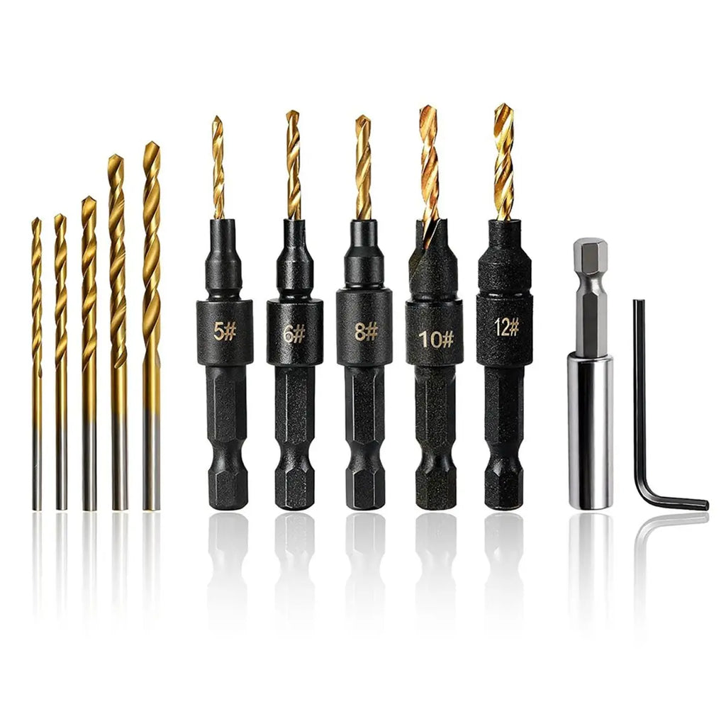 Reliable- 12PC Counter Sink Drill Bit Set for Wood - 5/ 6/ 8/ 10/ 12 Sizes, Adjustable, Precise Drilling, Easy to Disassemble