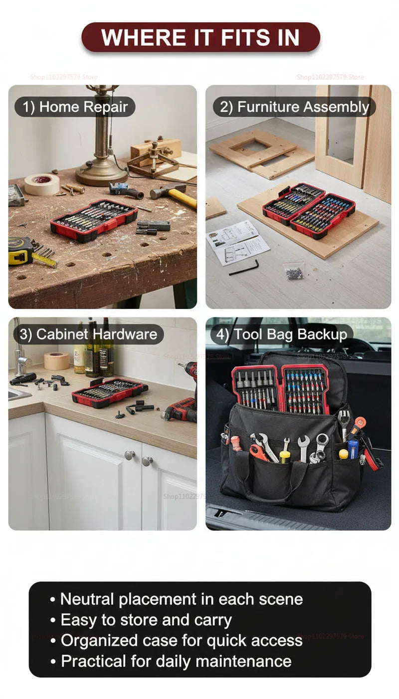 83-Piece Impact Drill Bit Set Multi-Purpose Repair Tool With Magnetic Non-Slip Nut Driver For Car Repair And Furniture Repair.