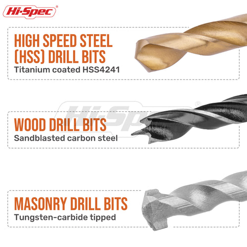 Hi-Spec 130-Piece Drill Bit Set for Wood and Concrete