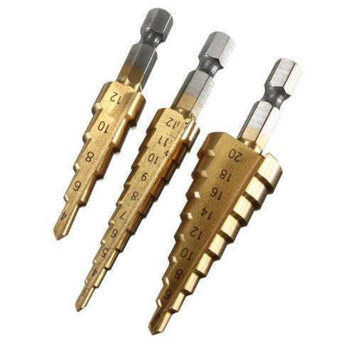 Titanium Coated Step Drill Set with Hex Handle (3-20mm)