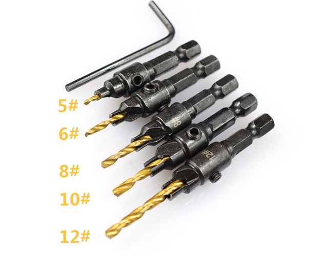 Titanium Coated Woodworking Countersink Drill Set (5 pcs)