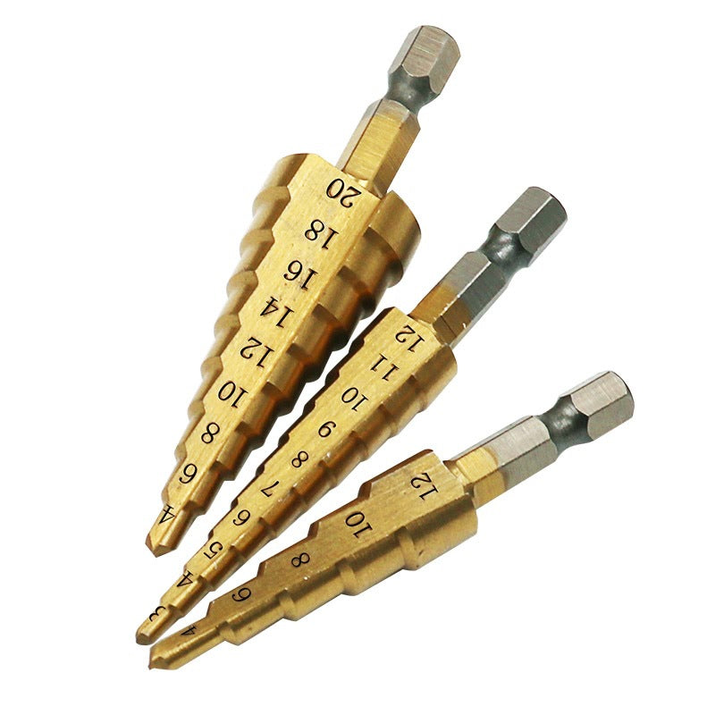 Titanium Coated Step Drill Set with Hex Handle (3-20mm)